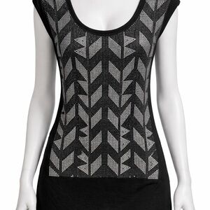 Guess Black Geometric Mesh Scoop Neck Tank